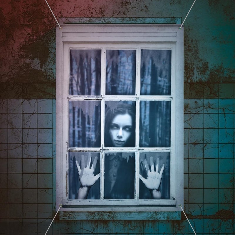 DPWCVM Ghost Halloween Decor - White Eyes Window Silhouette Curtains for Door, Wall - Scary Indoor/Outdoor Decor (Horror Nun) - Image 3